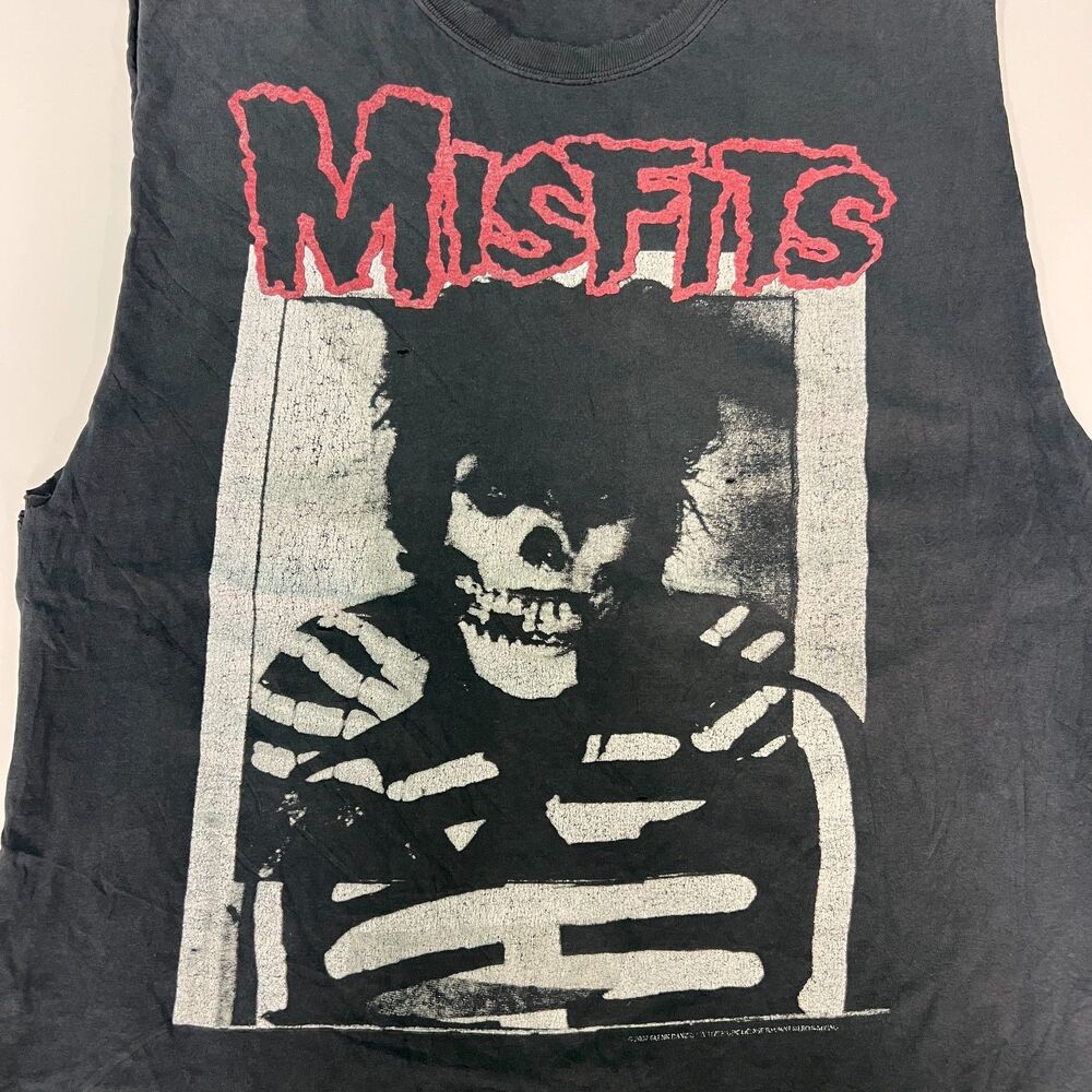 Vintage Misfits Crimson Ghost Cut Off Sleeveless Band T Shirt Black Punk Faded L - Picture 2 of 8